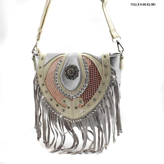SEQ-450-SILVER - WESTERN MESSENGER STYLE HIPSTER CROSS BODY BAGS